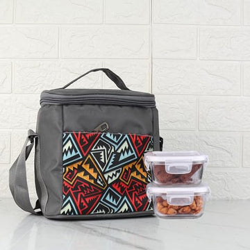 Borosilicate Glass Lunch Box Grey Canvas Bag Femora, 300 ML 2 Pcs