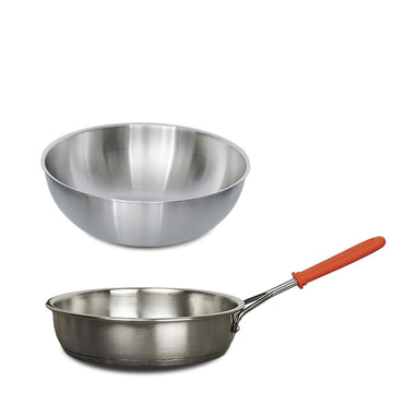 Femora Triply Bottom Stainless Steel 2 Pc Cookware Set, 24 cm Tasla, 24 cm Frypan with Silicon Handle