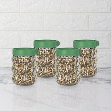 Femora Clear Body Jar with Green Lid - 500 ML, Set Of 4, Free Replacement of Lids