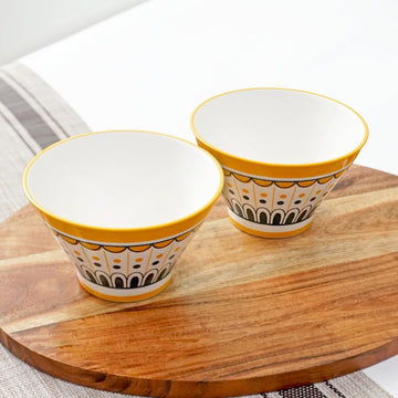 Femora Ceramic Ramen Bowls (Set of 2) - Modern Linear Pattern, 350ml | Microwave & Dishwasher Safe | Perfect for Noodles, Soups, Maggi & Dal-Chawal