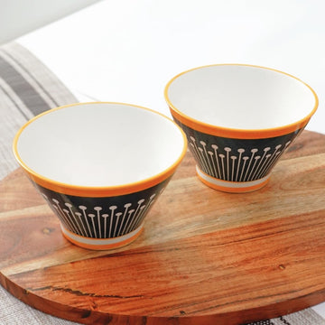 Femora Ceramic Ramen Bowls (Set of 2) - Modern Abstract Design, 350ml | Microwave & Dishwasher Safe | Perfect for Noodles, Soups, Maggi & Dal-Chawal
