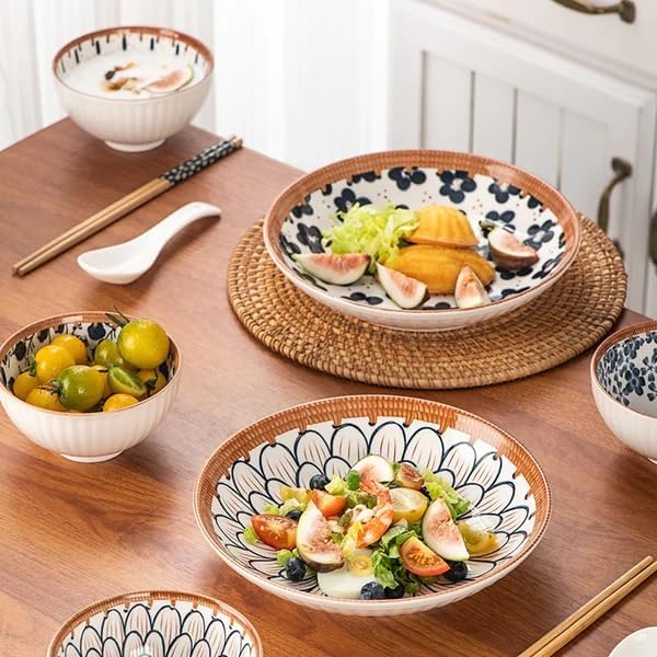 Femora Ceramic Dinner Plates, inches Round Kitchen Dinner Dishes for Dessert, Appetizer, Pasta, Salad, Sandwich, Microwave Oven Dishwasher Safe, Set