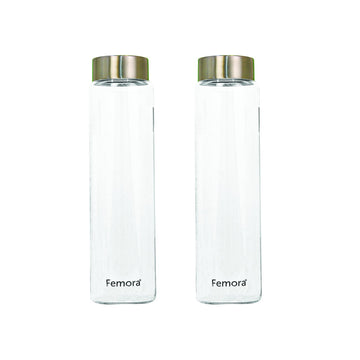 Borosilicate Glass Water Bottle With Stainless Steel Lid, 750 ML, 2 Pcs, Femora