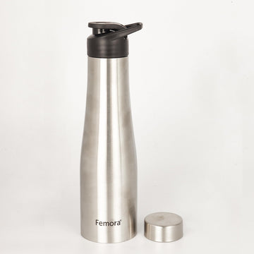 Femora Stainless Steel Water Bottle 2in1 Fridge Bottle Sports Bottle - 1000 ML, Steel Cap & Sipper Cap, 2 cap in