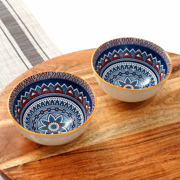 Femora Porcelain Bowl Set of 2 - Authentic Mediterranean Design, Microwave & Dishwasher Safe, Lead-Free | Versatile Dinner & Serving Bowls, Ideal for Gifting