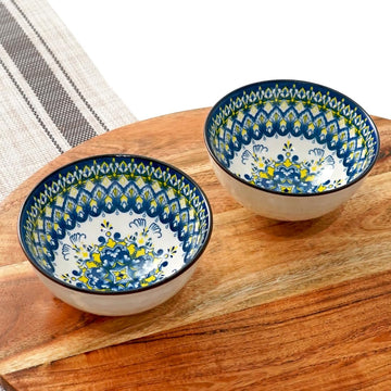 Femora Porcelain Bowl Set of 2 - Elegant Floral Accents, Microwave & Dishwasher Safe, Lead-Free | Versatile Dinner & Serving Bowls, Perfect for Gifting