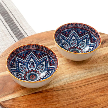 Femora Porcelain Bowl Set of 2 - Exquisite Mandala Motif Design, Microwave & Dishwasher Safe, Lead-Free | Versatile Dinner & Serving Bowls, Perfect for Gifting