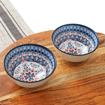 Femora Porcelain Bowl Set of 2 - Exquisite Paisley Motifs Design, Microwave & Dishwasher Safe, Lead-Free | Versatile Dinner & Serving Bowls, Perfect for Gifting