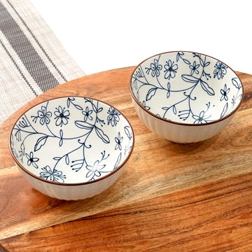 Femora Ceramic Bowl Set (Set of 2) - Modern Stylized Floral Pattern, Microwave & Dishwasher Safe, Lead-Free | Versatile Dinner & Serving Bowls, Ideal for Gifting