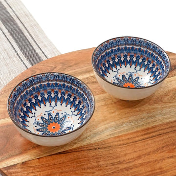 Femora Porcelain Bowl Set of 2 - Charming Flower Motif Design, Microwave & Dishwasher Safe, Lead-Free | Versatile Dinner & Serving Bowls, Ideal for Gifting