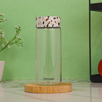 Femora Borosilicate Glass Water Bottle Durability and Elegance Combined, 500ML(2 Pc Set) (Dot Marble)
