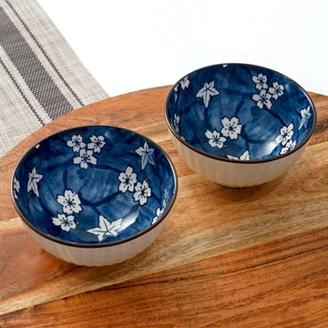 Femora Ceramic Bowl Set (Set of 2) - Artistic Abstract Floral Pattern, Microwave & Dishwasher Safe, Lead-Free | Versatile Dinner & Serving Bowls, Ideal for Gifting