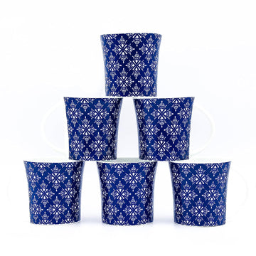 Arabesque Flower Pattern Ceramic Coffee & Tea Cup Set of 6, 160 ML, Femora
