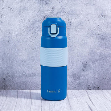 HydroPro Double Walled Stainless Steel Vacuum Insulated Flask Water Bottle, 600 ML, Slate Blue, Femora