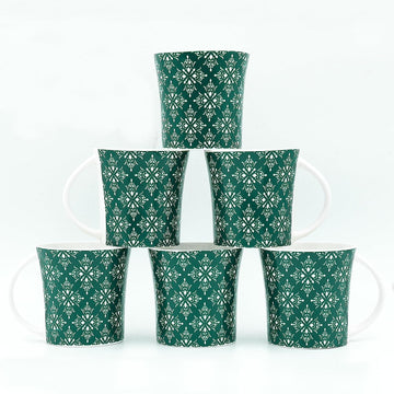 Arabesque Flower Pattern Ceramic Coffee & Tea Cup Set of 6, 160 ML, Femora
