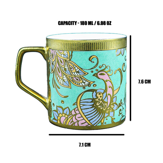 Premium Ceramic Wandering Peacock Coffee & Tea Cup Set of 6, 180 ML, Femora