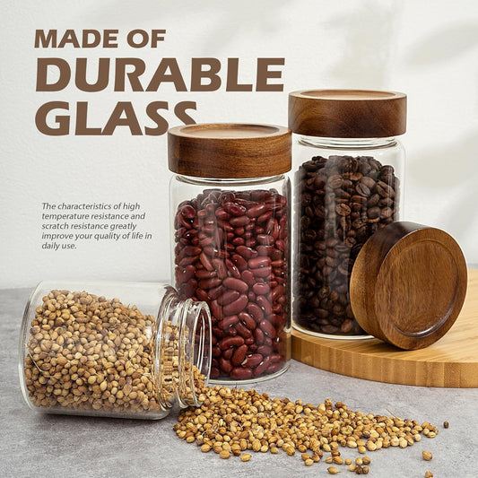 Kitchen Storage Jars Borosilicate Glass With Wooden Lid Air Tight Jar Femora