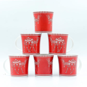 Decorative Camels Pattern Ceramic Coffee & Tea Cup Set of 6, 160 ML, Femora
