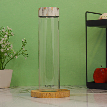 Femora Borosilicate Glass Water Bottle Durability and Elegance Combined, 750ML(1 Pc Set) (Marble Lid)