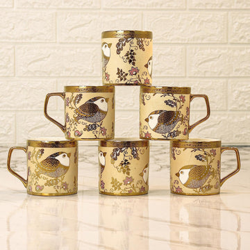 Premium Ceramic Gold Line Coffee & Tea Cup Set of 6, 180 ML, Femora