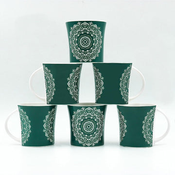 Abstract Lotus Pattern Ceramic Coffee & Tea Cup Set of 6, 160 ML, Femora