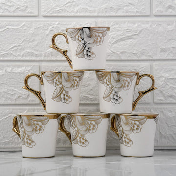 Premium Ceramic Gold Wild Shroom Coffee & Tea Cup Set of 6, 160 ML, Femora