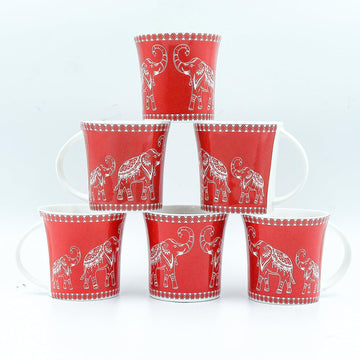 Elephant Dancing Pattern Coffee & Tea Cup Set of 6, 160 ML, Femora