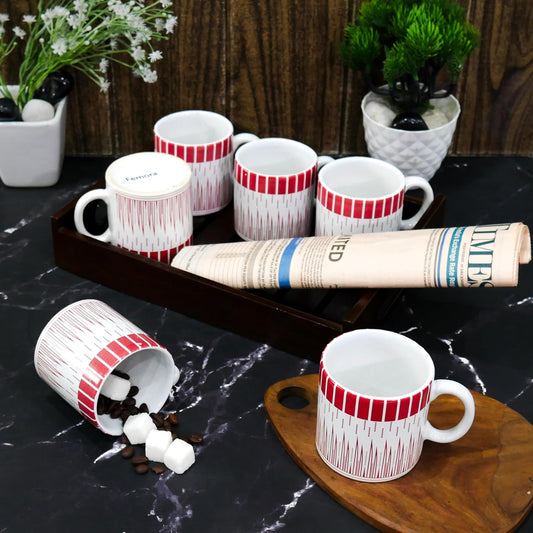 Femora Handcrafted Ceramic Coffee & Tea Cup Set of 6, 180 ML, Linear Design Tea cups