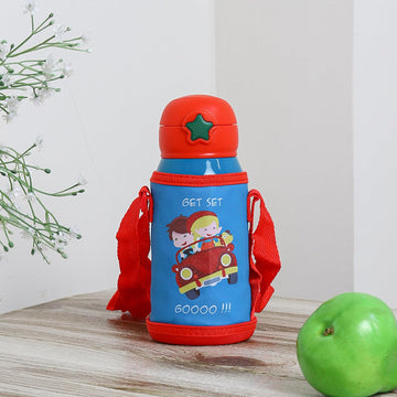 Stainless Steel Kids Get Set Go Design Hot & Cold Thermo Steel Blue Water Bottle, 550 ML, Femora
