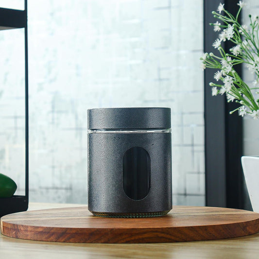 Femora Carbon Steel Jar for Kitchen Storage with Clear Glass Window and Carbon Steel Lid, 300 ml, Free Replacement of Lids