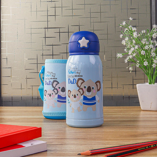 Kids Koala Design Hot & Cold Thermosteel Bottles with Bag,550 ML, 1 Pc, Femora