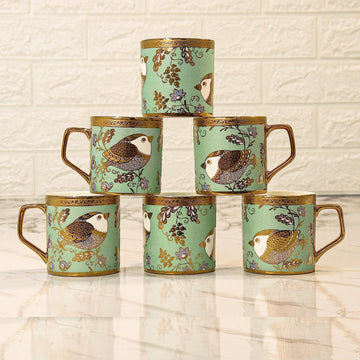 Premium Ceramic Goldcrest Green Tea Cup Set of 6, 180 ML, Femora