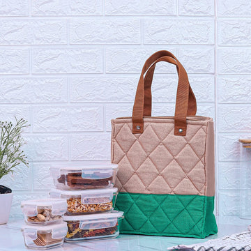Borosilicate Glass Lunch Box Green Canvas Bag Femora, 140 ML, 400 ML, 620 ML, 5 Pcs
