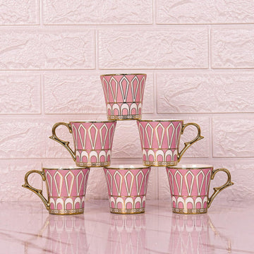 Premium Ceramic Golden U Scale Pattern Coffee & Tea Cup Set of 6, 160 ML, Femora
