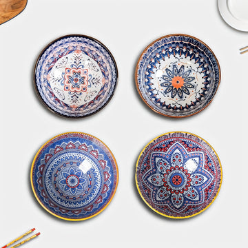 Femora Porcelain Bowl Set of 4 – Microwave & Dishwasher Safe, BPA & Lead-Free Dinner Bowls for Snacks, Rice, Dal, Fruits, Salad | Elegant Serving Bowls, Gift-Pack Ideal for Gifting- Mandala Print