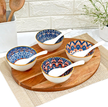 Femora Porcelain Bowl Set of 4 – Microwave & Dishwasher Safe, BPA & Lead-Free Dinner Bowls for Snacks, Rice, Dal, Fruits, Salad | Elegant Serving Bowls, Gift-Pack Ideal for Gifting-Paisley Print