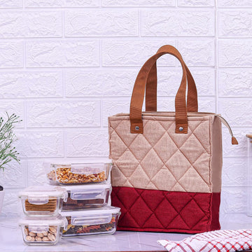 Borosilicate Glass Lunch Box Maroon Canvas Bag Femora, 140 ML, 400 ML 620 ML, 5 Pcs