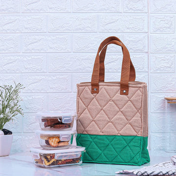 Borosilicate Glass Lunch Box Green Canvas Bag Femora, 380, 620 ml, 3 Pcs