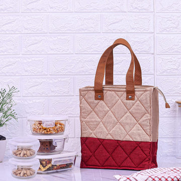 Borosilicate Glass Lunch Box Maroon Canvas Bag Femora, 240 ml, 380 ml, 620 ml, 5 Pcs