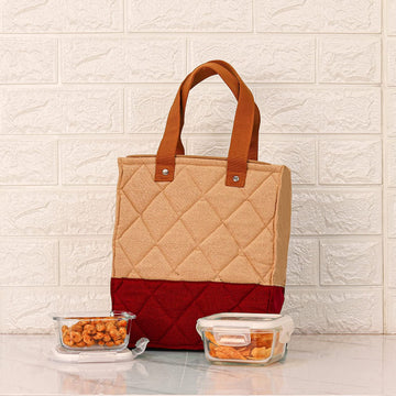 Borosilicate Glass Lunch Box Maroon Canvas Bag Femora, 300 ML, 2 Pcs