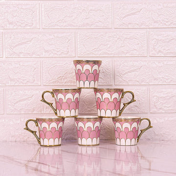 Premium Ceramic Water Drop Scale Pattern Golden Coffee & Tea Cup Set of 6, 160 ML, Femora