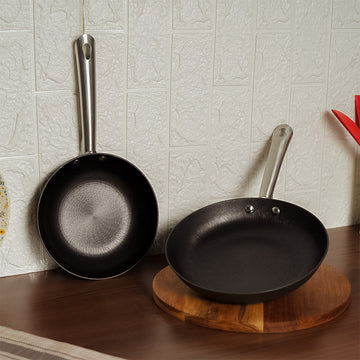 Cast Iron 2 Pc FryPan Induction Base with Long Handle,, 20 cm & 30 cm , 2 Pcs, Femora