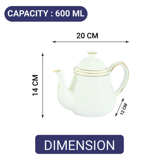 Femora Ceramic Gold Line Diamond Cut White Tea Cups & Saucer Tea Kettle Set -200 ml Set of 13 (6 Cups, 6 Saucer, 1 Kettle)