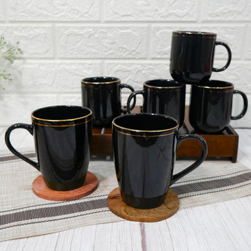 Ceramic Coffee Mug 2 Pcs (360ml) & Tea Cup Set 4 Pcs (180ml) Black