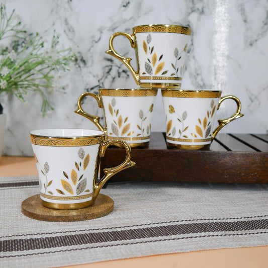 Premium Golden Grass Lawn Print Ceramic Coffee & Tea Cup Set of 4, 160 ML