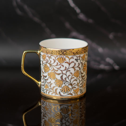 Ceramic Turkish Floral Pattern Gold Coffee & Tea Cup Set of 6, 180 ML, Femora