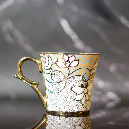 Premium Ceramic Wild Flower Golden Lotus Pattern Coffee & Tea Cup Set of 6, 180 ML, Femora