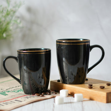 Ceramic Gold Line Coffee Mug , 360 ML, Set Of 2, Femora