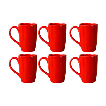Premium Red Ceramic Coffee Mug Set of 6, 360ML, Femora