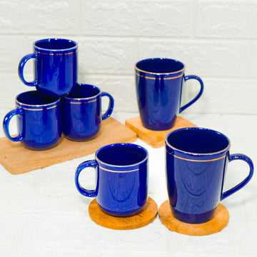 Ceramic Coffee Mug 2 Pcs (360ml) & Tea Cup Set 4 Pcs (180ml) Royal Blue